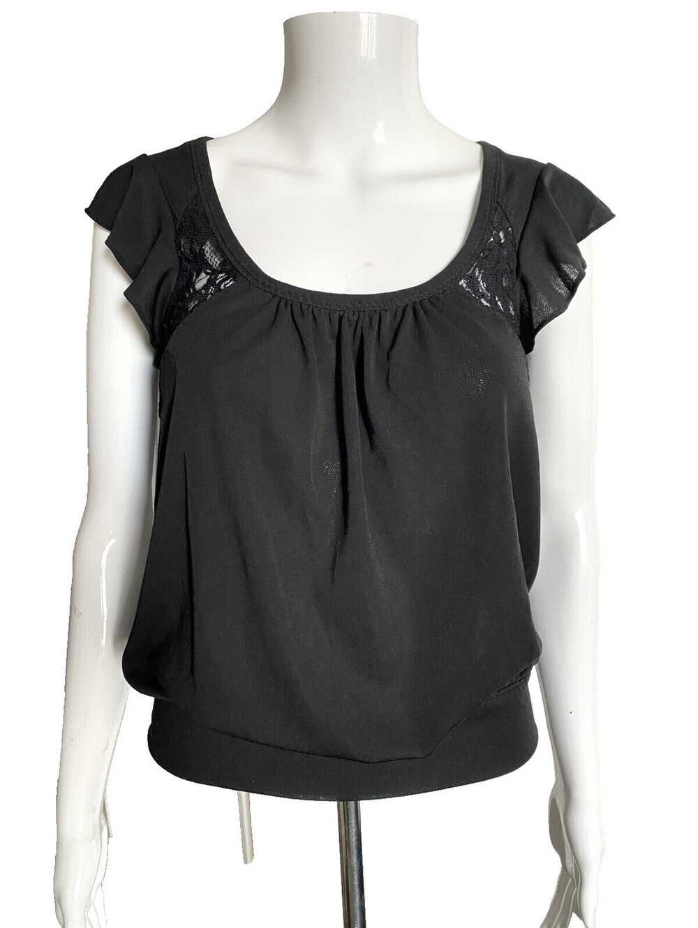 D&G Dolce & Gabbana S Small Black Short Sleeve Lame Lace Top Blouse IT-40